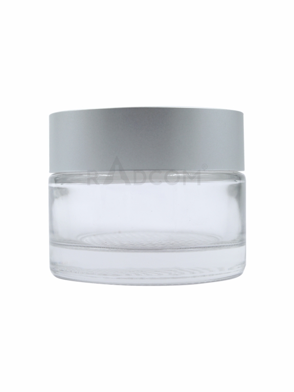 50Gm Plum Jar - Clear-With Plastic  Matt Silver Uv Cap With Inner Lid